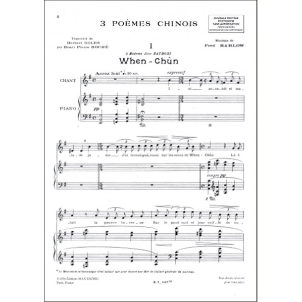 Trois Poemes Chinois : Pour Chant &amp; Piano